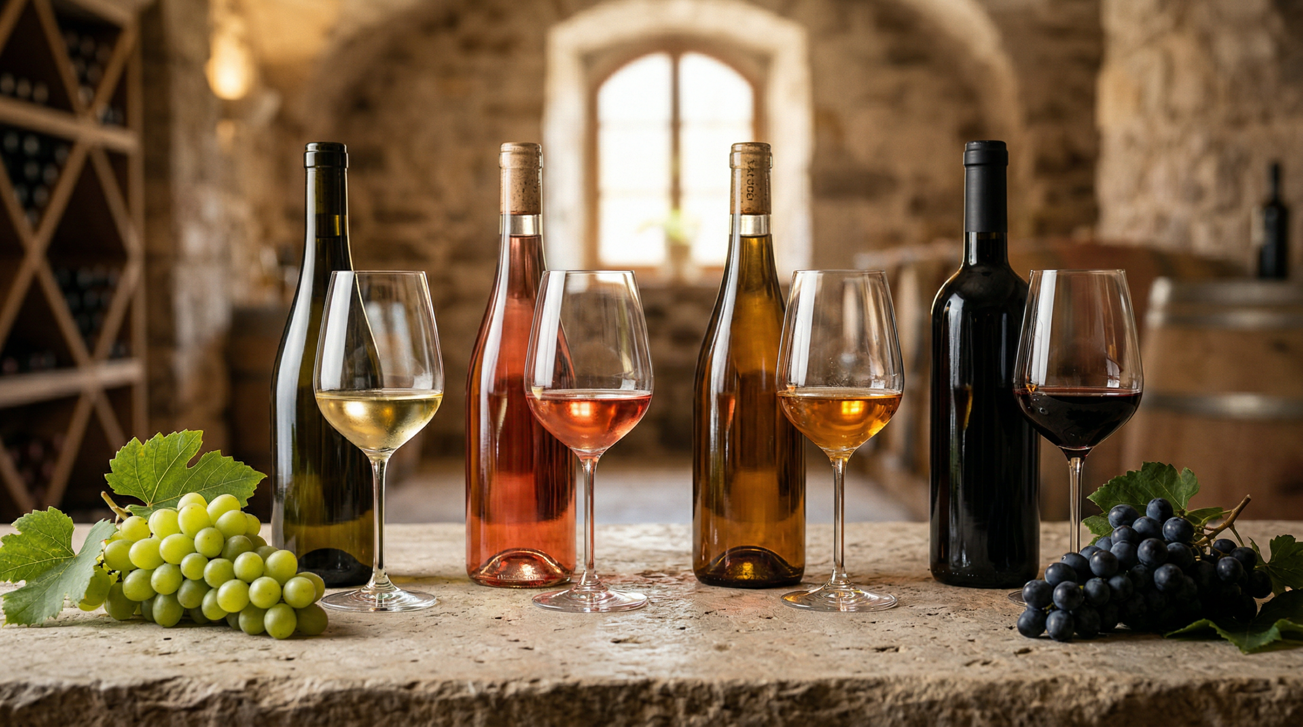 Suedtiroler Bio-Weine als Weisswein, Rotwein, Rose und Orange Wine mit typischen Rebsorten und Stilvielfalt aus Alto Adige, Weinprobe im Weinflaschen und Gläsern